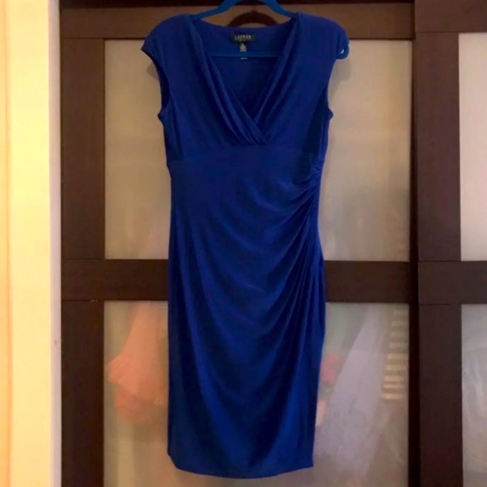 Lauren by Ralph Lauren V-Neck Blue Jersey Dress